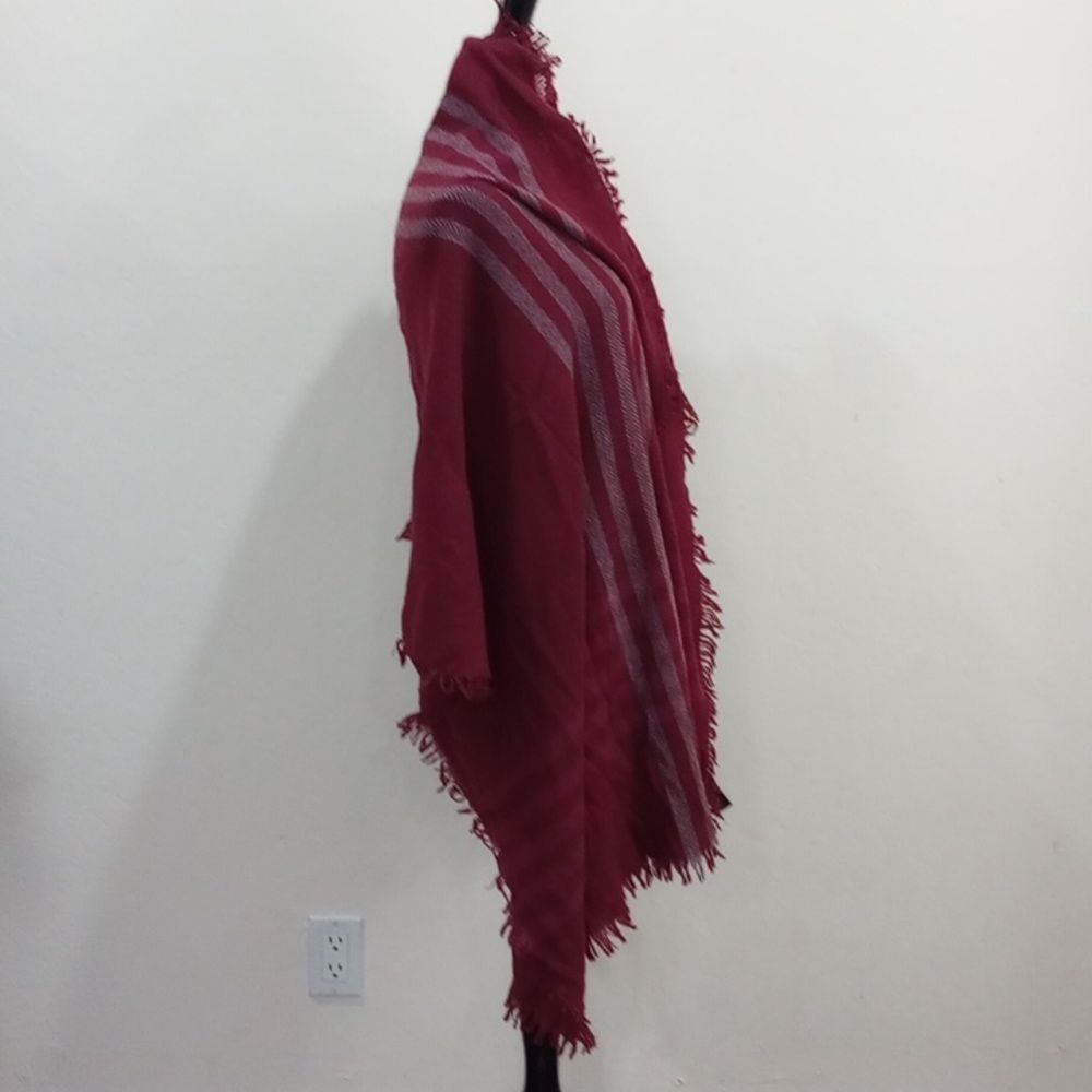 Eileen Fisher Burgundy Fringed Wool Blend Wrap/Shawl, OS - Picture 3 of 8